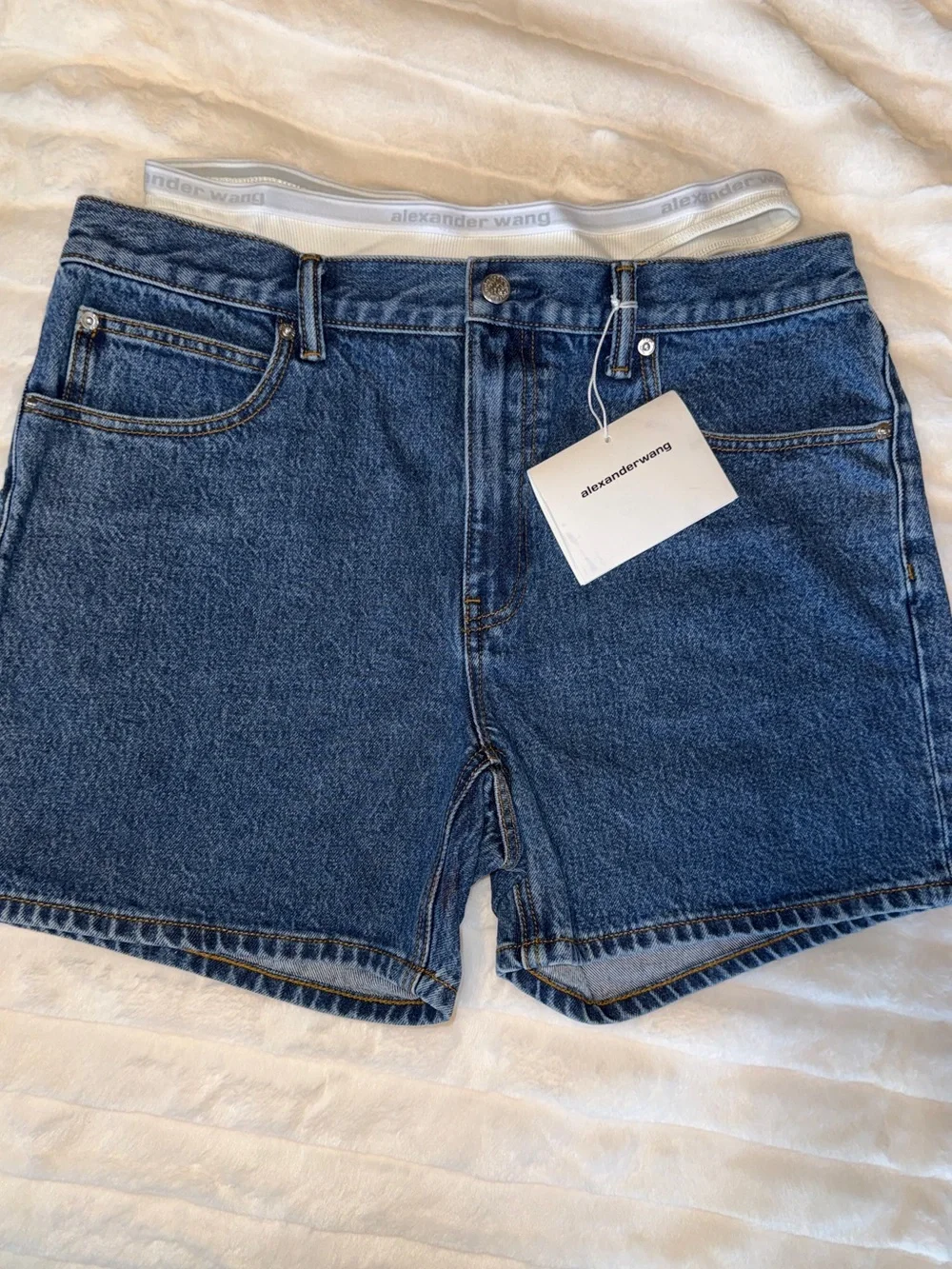 Alexander Wang Dark Blue High-Rise Denim Shorts